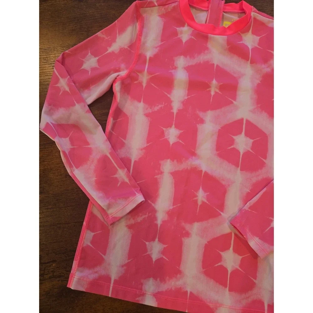 Crewcuts J.Crew Girls Rash‎ Guard UPF 50+ Pink Tie Dye Swim Shirt Size 10